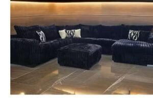 Texan Corduroy Sectional Sofa in Blue – Modern Living Room Furniture in Houston