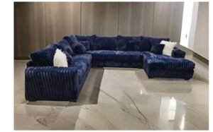 Texan Corduroy Sectional Sofa in Blue – Modern Living Room Furniture in Houston