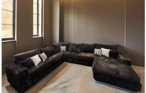 Texan Corduroy Sectional Sofa in Blue – Modern Living Room Furniture in Houston