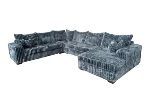 Texan Corduroy Sectional Sofa in Blue – Modern Living Room Furniture in Houston