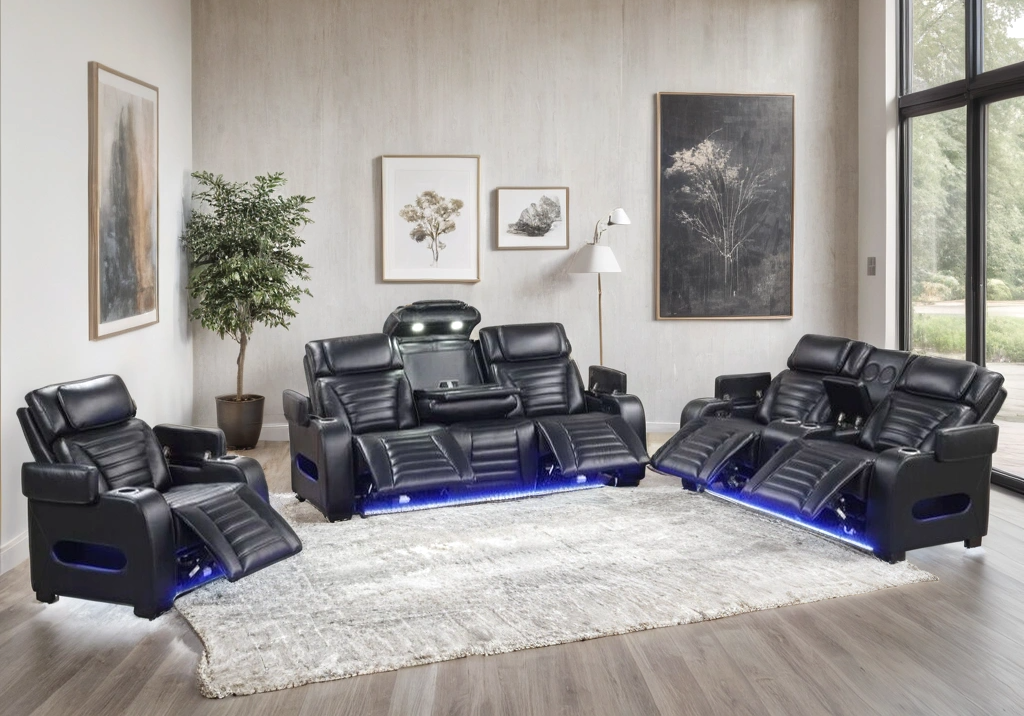 TOKYO 3PC Black Power Reclining Set at masa Furniture Houston
