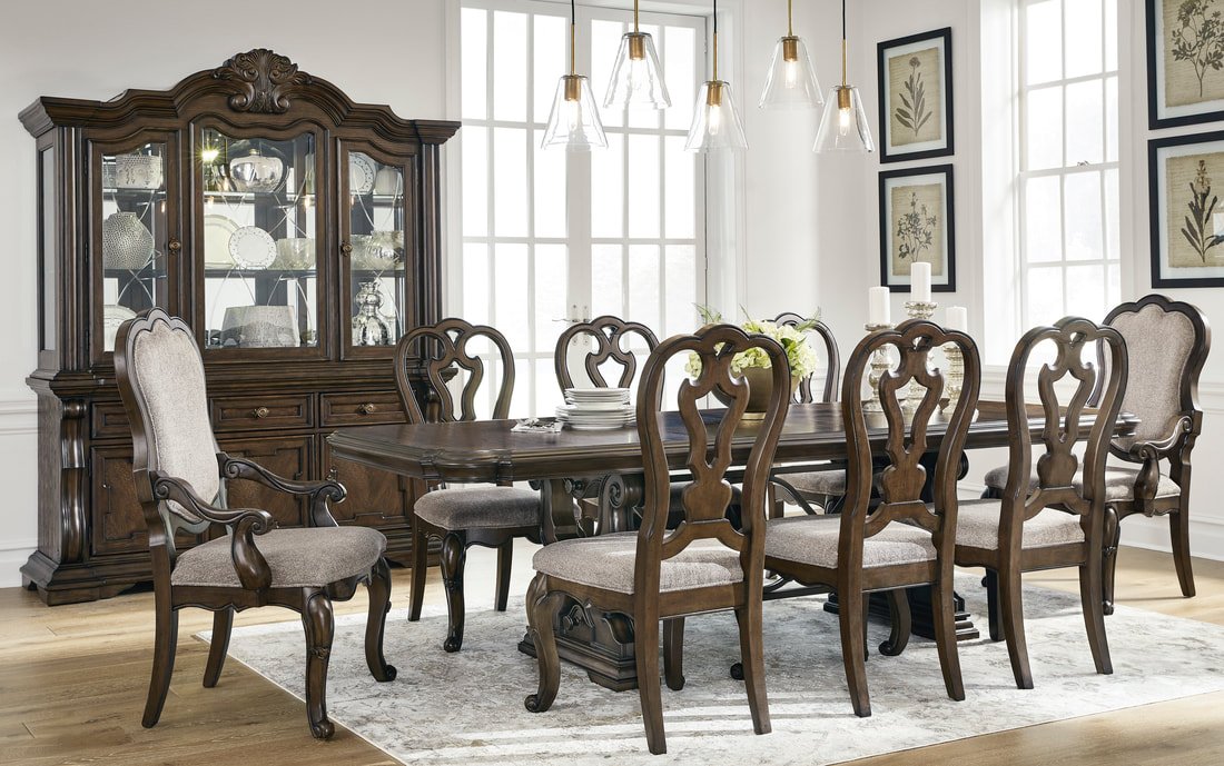 Dark Brown Table + 8 Chairs + Buffet