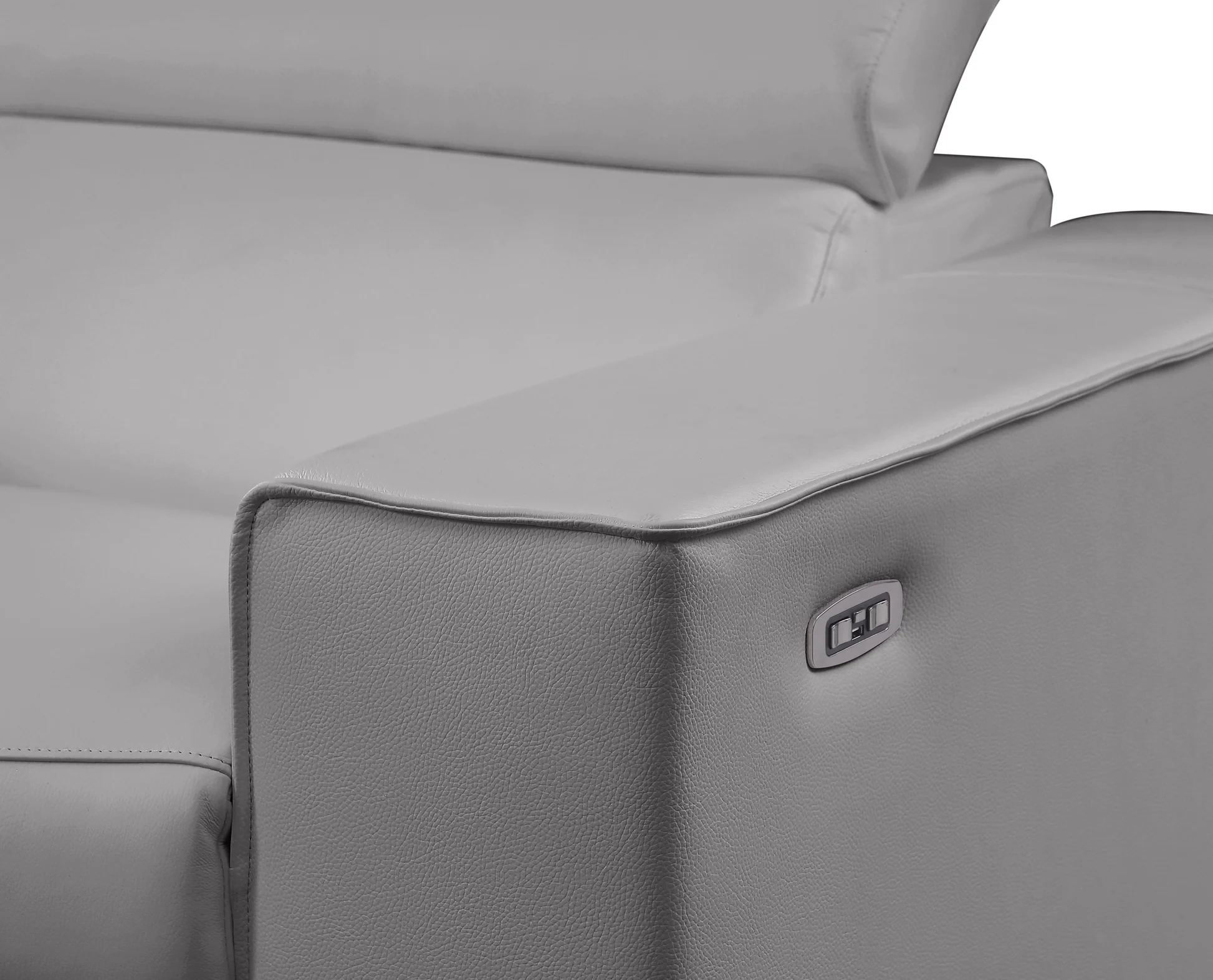 Light grey Italian leather 6-piece sectional sofa with power recliners, power headrests, console with cupholders, and wireless charger – MI-631 Picasso.2