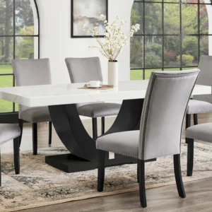 D180 Larry Grey Faux Marble Dining Set – Table & Chairs