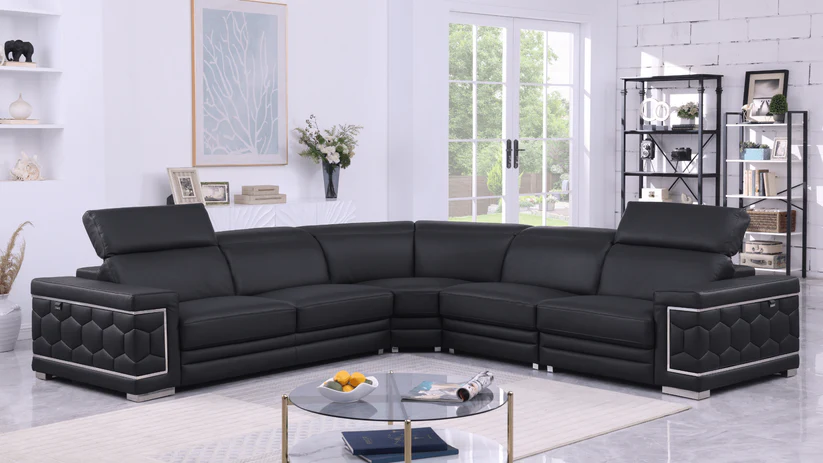 MI-1255 Favo Black Italian Leather Sofa | Masa Furniture Houston 5