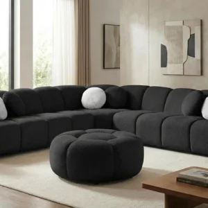 MI-3001 Rose Black Fabric Sectional with Ottoman