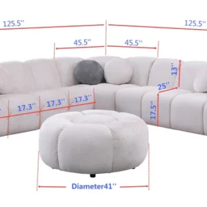 MI-3001 Rose Black Fabric Sectional with Ottoman