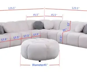 MI-3001 Rose Beige Fabric Sectional with Ottoman