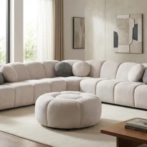 MI-3001 Rose Beige Fabric Sectional with Ottoman
