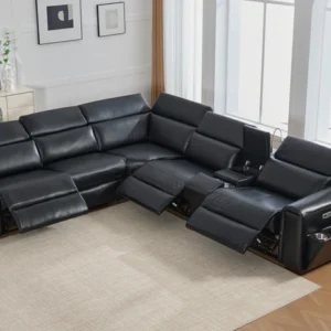 S681 Divani Power Reclining Sectional – Black Leather Gel