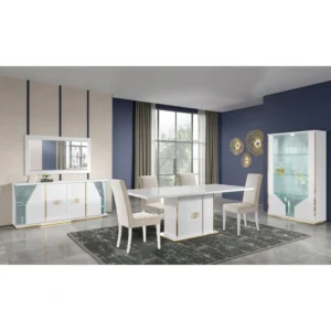 Vogue Dining Set – White & Gold High-Gloss Finish